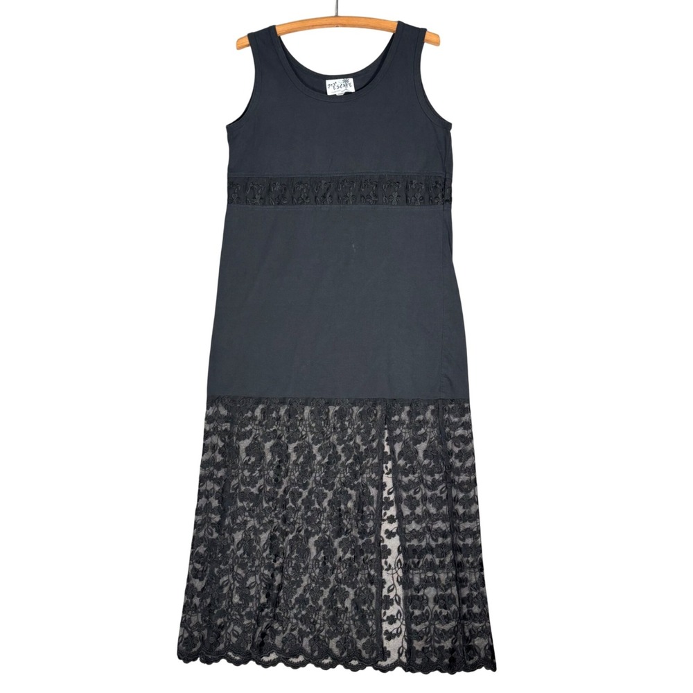 Vintage 21st Escape Tank‎ Maxi Dress Womens Size L Black Lace Trim Gothic Emo